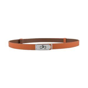 6156 Women's Skinny Leather Belt With Adjustable Golden Turn-lock Buckle